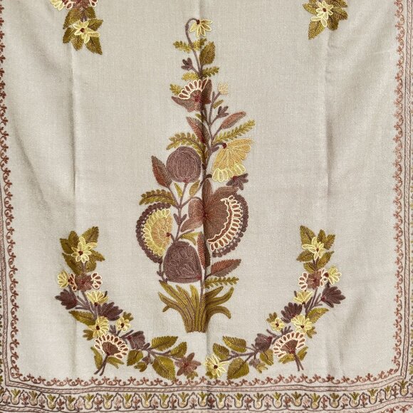 Pashmina Shawl/Scarf Cashmere Wool Womens Gray Embroidered Floral Size 71 x 28" - Picture 4 of 6